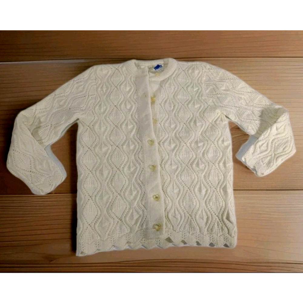 Wintuk sweater cardigan women size small cottage core Orlon vintage 80s ivory